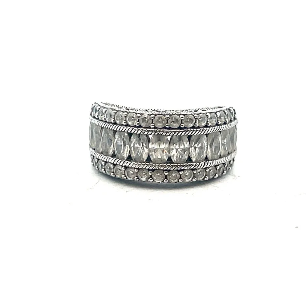 Judith Ripka 925 Sterling Silver Cubic Zirconia Statement Tapered Band Ring